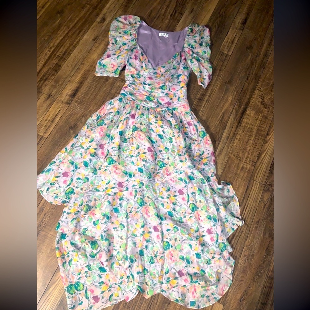Amur revolve designer formal gown dress puff sleeve floral $600 party spring
